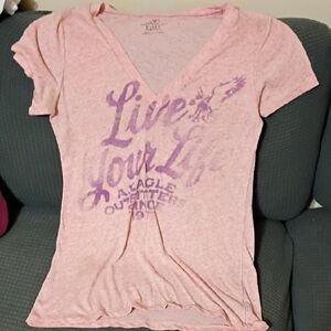 American Eagle Outfitters Light Pink V-Neck Tee